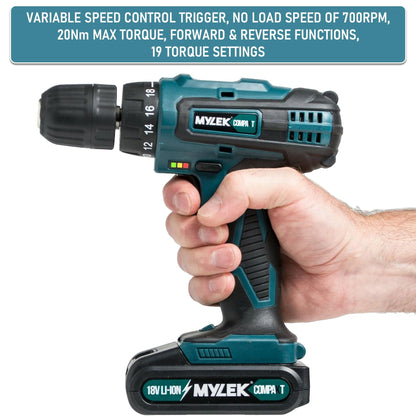 - MYLEK 18V Cordless Drill | Lithium Ion Drills Driver Screwdriver Set -