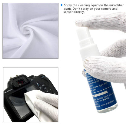 Camera Cleaning Kit for Digital SLR Camera Sensor Cleaning and Lens Cleaning Liquid Cleaner, Cleaning Brush, lens pen, Microfiber Cloth and Carry Bag