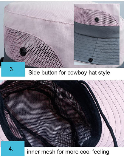 Children Wide Brim Bucket Hat 3-8 Years Girls Ponytail Sun Hat Boys Mesh Cool Hat Anti UV Sun Protection Hat with Strap Kids Holiday Beach Hat Cycling Hiking Summer Hat Outdoor Sun Visor Cap