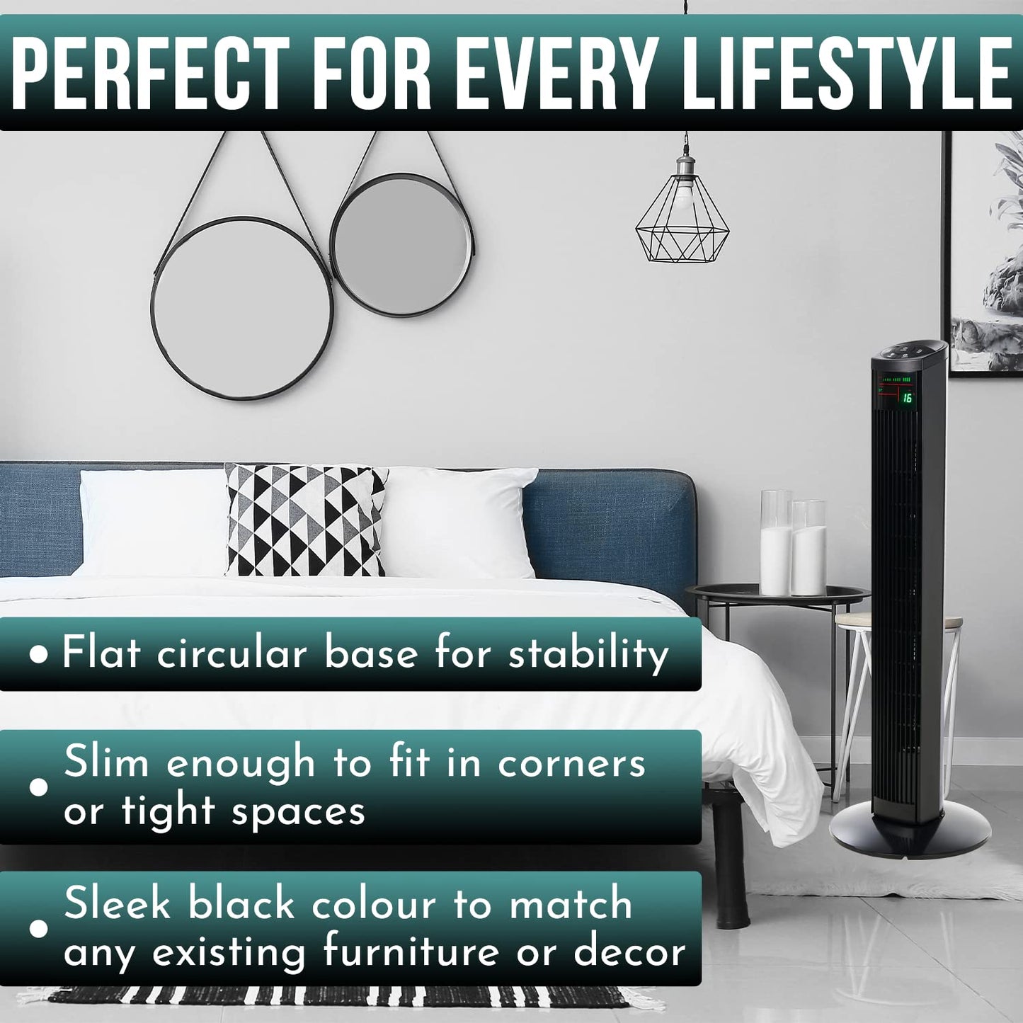 - SA Products 36” Tower Fan | Oscillating Stand Fan With 3 Wind Speeds | 3 Modes | Remote Control, LED Display | Timer Function | Black -