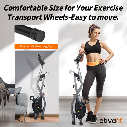 ATIVAFIT Exercise Bike Foldable Fitness Bike Magnetic Foldable Indoor Cycling Bike 3-In-1 Foldable Exercise Bike for Home Use with Resistance Bands Home Workout Exercise Equipment Grey