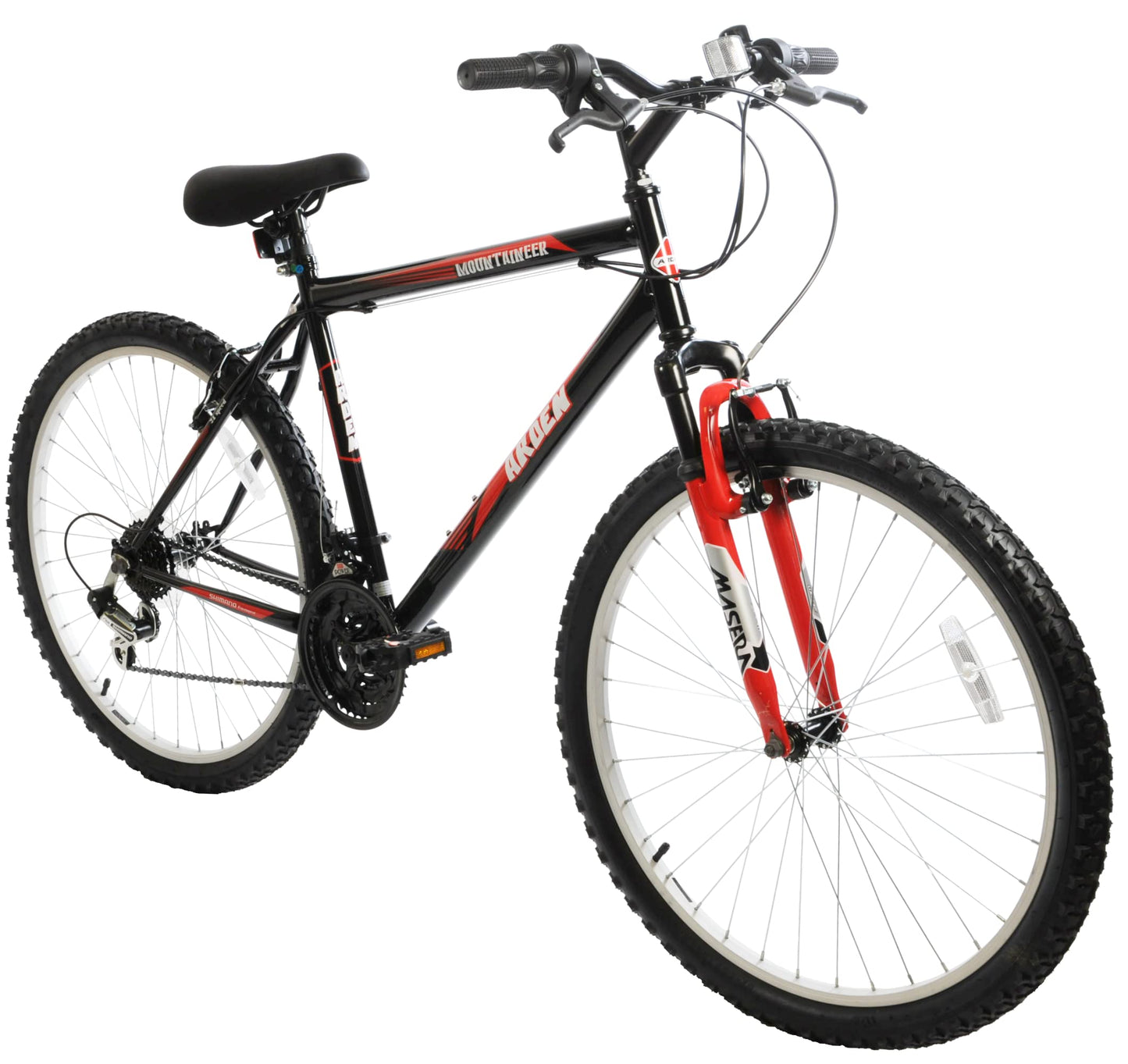 Arden Mountaineer 26" Wheel Front Suspension 16" Frame 21 Speed Mens Mountain Bike Black Red
