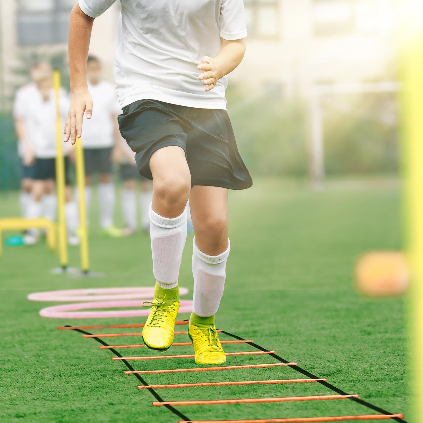 - YISSVIC Football Training Equipment Speed Agility Ladder Football Kick Trainer Set 6M 12-Rung with 10 Cones and 4 Stakes for Kids Children