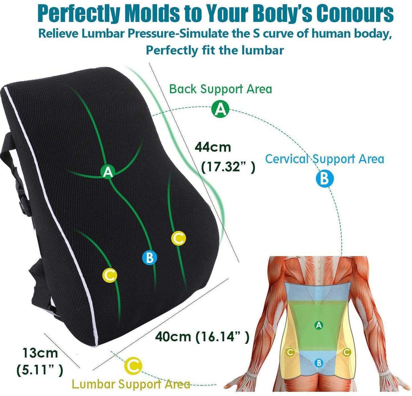 - QUTOOL Lumbar Support Pillow | Office Chair Car Memory Foam Back Cushion -