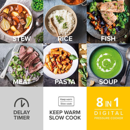 - Drew & Cole Pressure King Pro Electric Pressure Cooker 3L | 700W | Chrome | 8-in-1 Multi Cooker with Digital Display | Non Stick Pot -