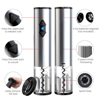 CIRCLE JOY Electric Wine Opener Battery Operated Wine Bottle Openers Stainless Steel Corkscrew with Foil Cutter, Silver