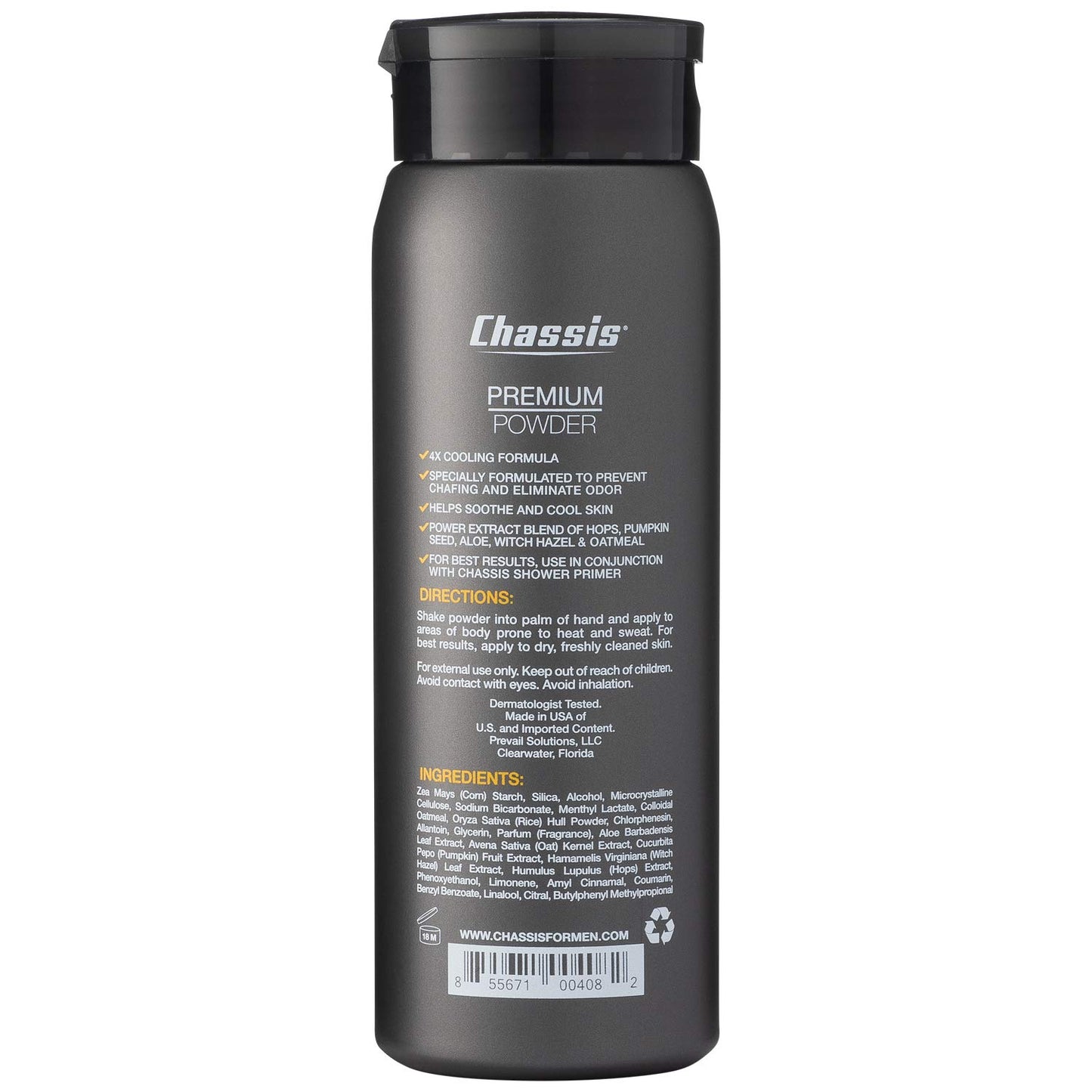 Chassis Ice Premium Powder for Men, Talc-Free, Cooling Body Powder, Original Fresh Scent