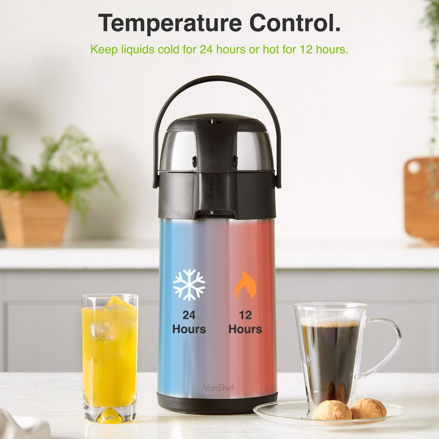 - VonShef Airpot, 3L Stainless Steel Coffee Dispenser with Vacuum Pump