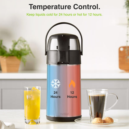 - VonShef Airpot, 3L Stainless Steel Coffee Dispenser with Vacuum Pump