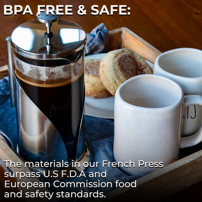 Cafe Du Chateau French Press Coffee Maker, Large Cafetiere - Stainless Steel Coffee Press & Tea Brewer, Coffee Brewer & Plunger, 4-Level Filtration French Press, 34oz