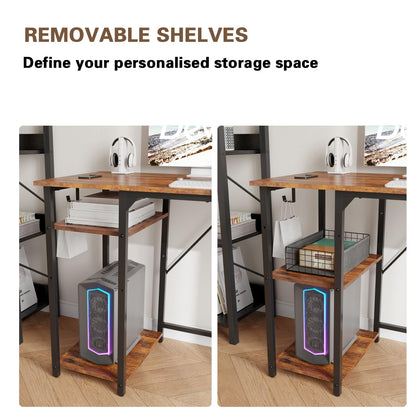 Devoko 100cm Computer Desk with Storage Shelves, Study Writing Desk Small Desks for Small Spaces, Home Office desk, Laptop Table for Home Workstations, Side Pocket Storage Bag, Rustic Brown