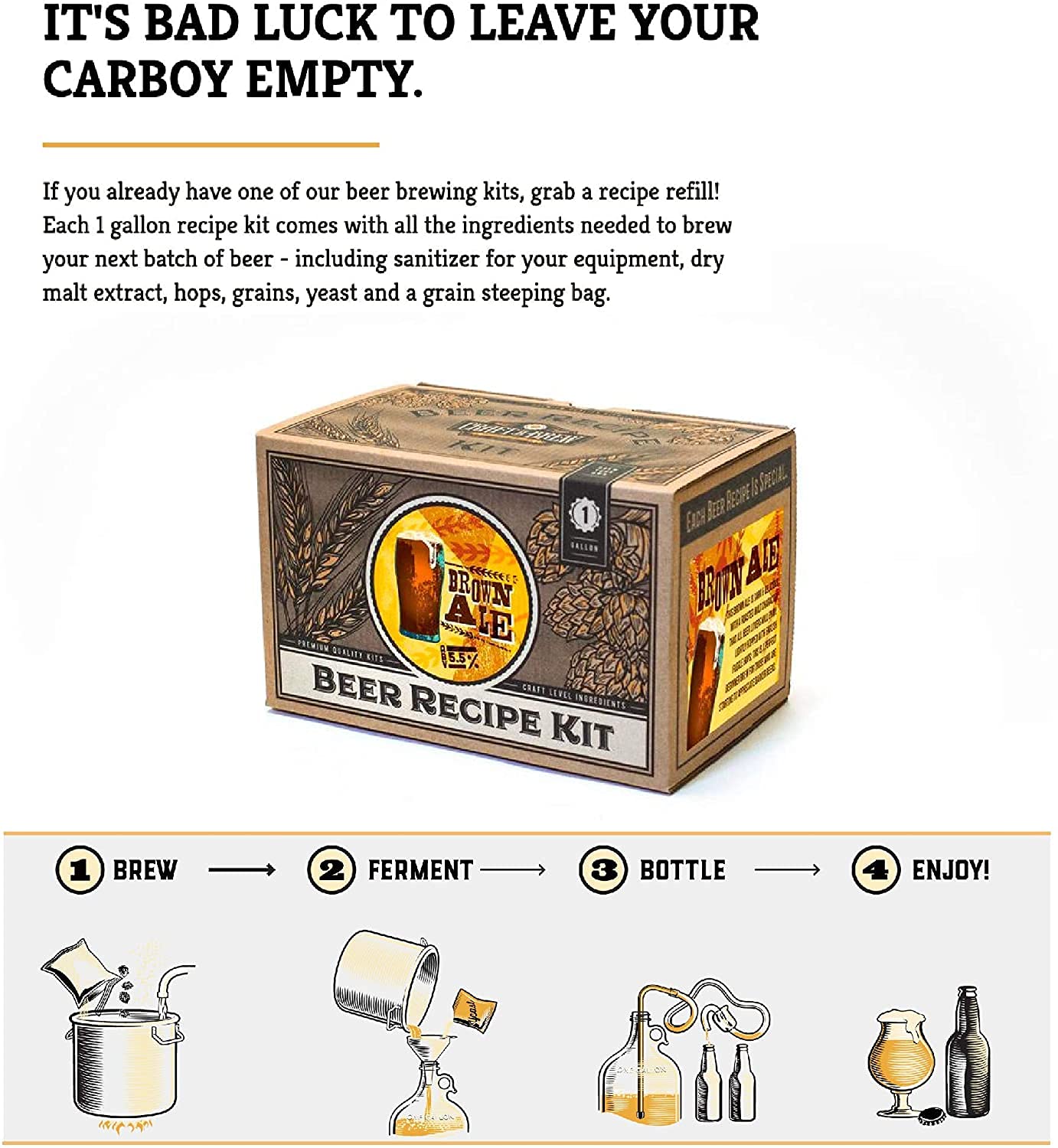 Craft A Brew Brown Ale Refill Recipe Kit; 1 Gallon; Ingredients for Home Brewing Beer