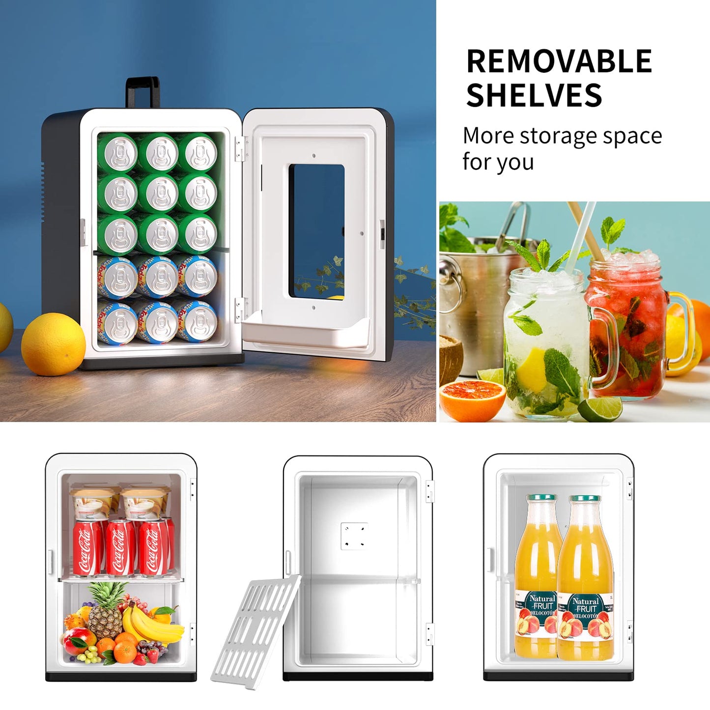 - Mini Fridge 15 Liter/21 Cans | Upgrade Portable AC+DC Power Small Fridge for Bedroom -