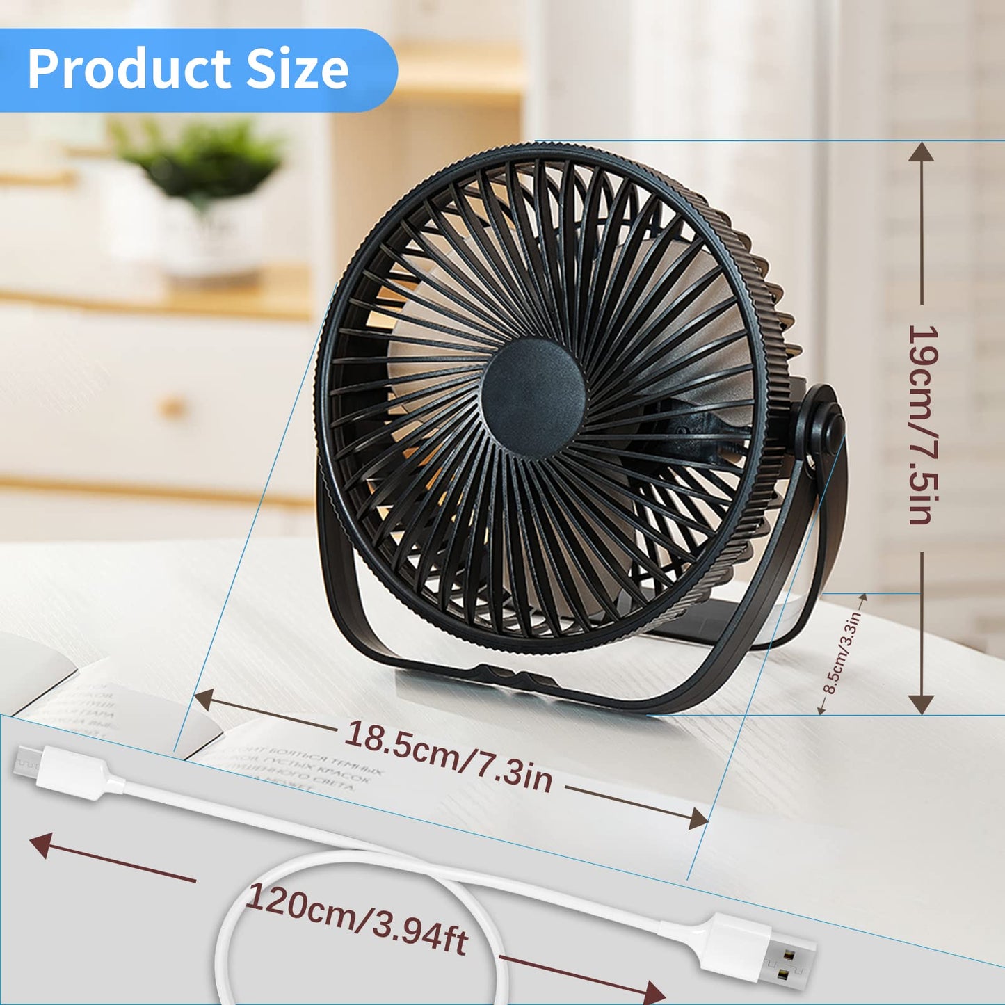 - Kazaigou USB Desk Fan | Small USB Powered Portable Desk Fan | 3 Speeds -