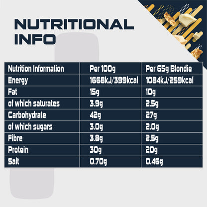 - SCI-MX High Protein White Choc Chip Blondie Box | 20g protein, 2g sugar + 259 calories per blondie | Pack of 12 x 65 g -