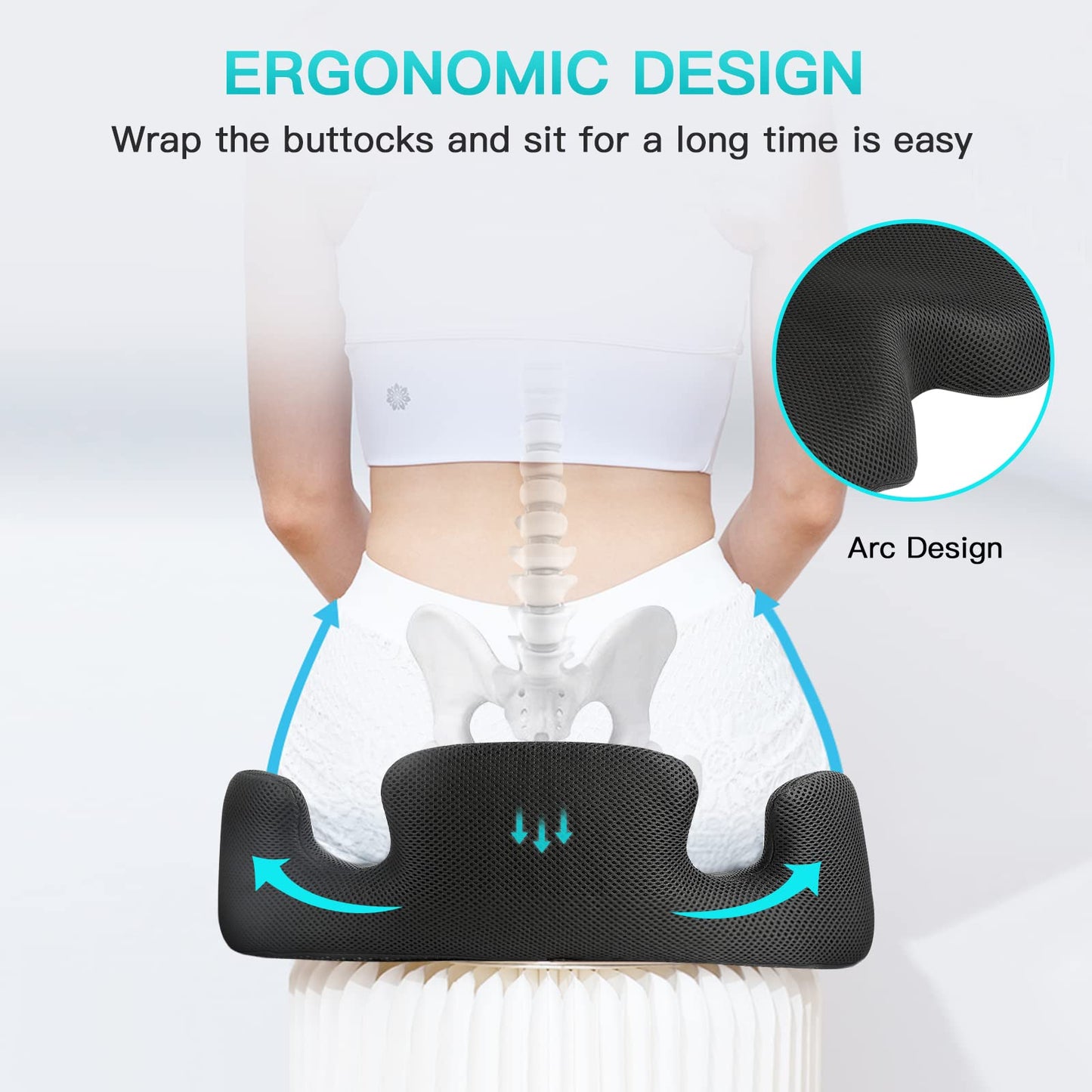 Benazcap Memory Seat Cushion for Office Chair Sciatica & Back Pain Relief Memory Foam Firm Coccyx Pad for Car, Wheelchair, Gaming chair and Desk Chair