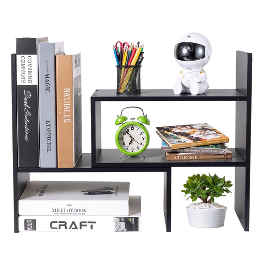 - Esilihom Desktop Organizer Office Storage Rack | Adjustable Bookshelf Display Shelf -