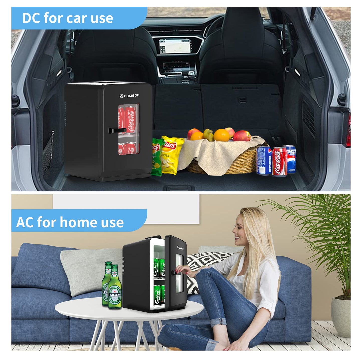 - Mini Fridge 15 Liter/21 Cans | Upgrade Portable AC+DC Power Small Fridge for Bedroom -