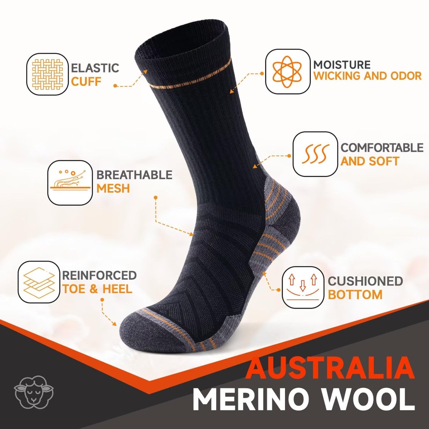 Alaplus Mens Socks Merino Wool Walking Socks for Men Women, Professional Athletic Socks for Hiking Running Trainer Work Skiing and Outdoor Sports - 3 Pairs