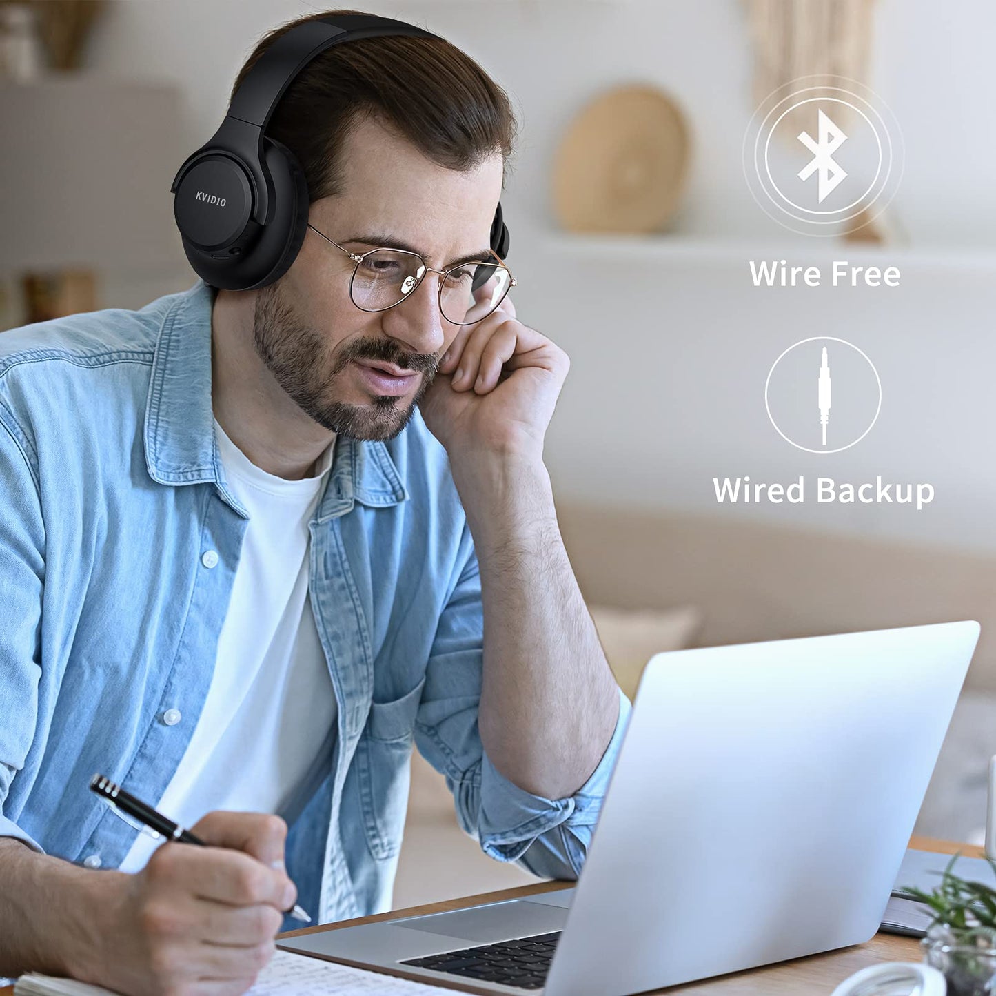 - KVIDIO Bluetooth Headphones | Over Ear | 65 Hours Playtime Wireless Headphones -
