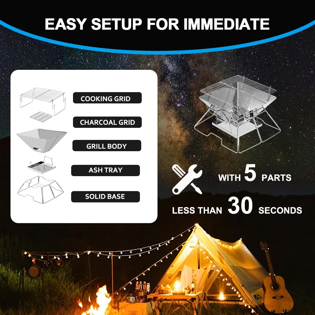 - Portable Charcoal BBQ Grill For Camping | Small Folding Fire Pit -