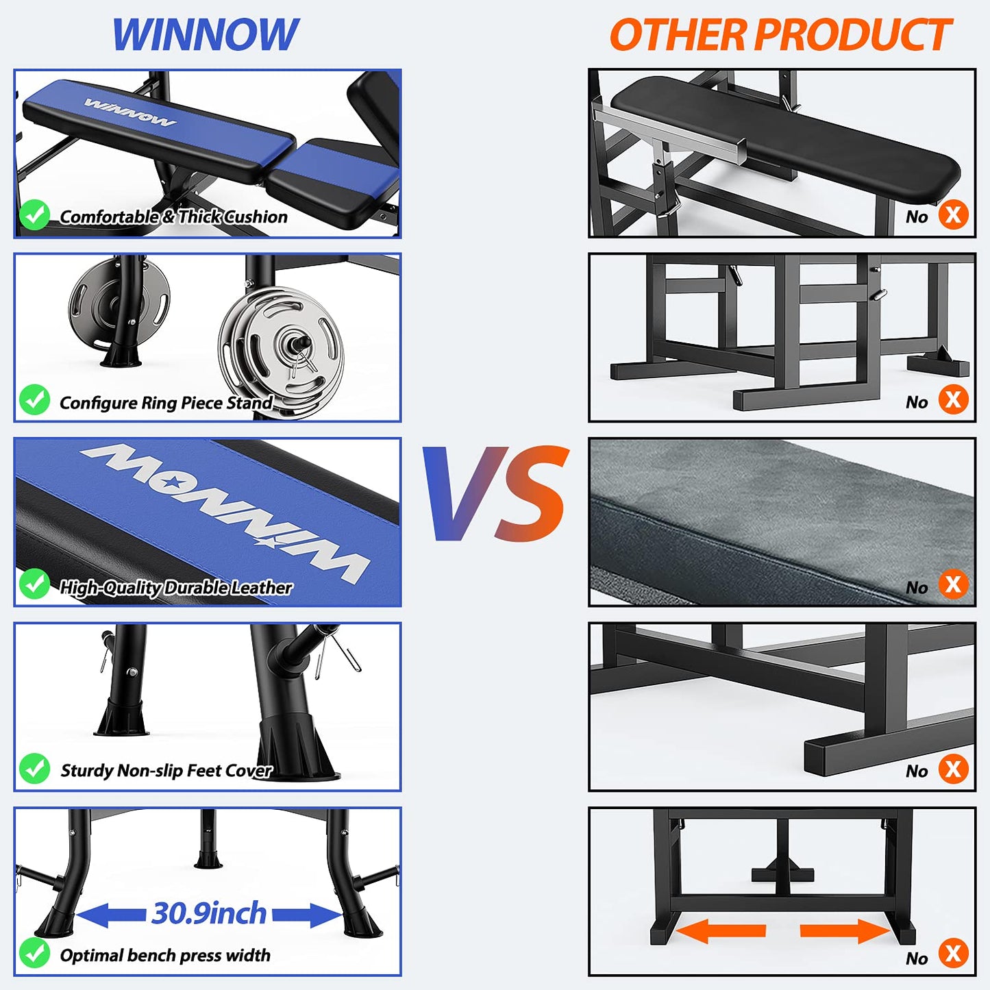 - WINNOW Adjustable Weight Bench with Leg Extension and Preacher Curl.