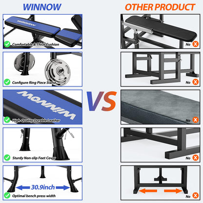 - WINNOW Adjustable Weight Bench with Leg Extension and Preacher Curl.