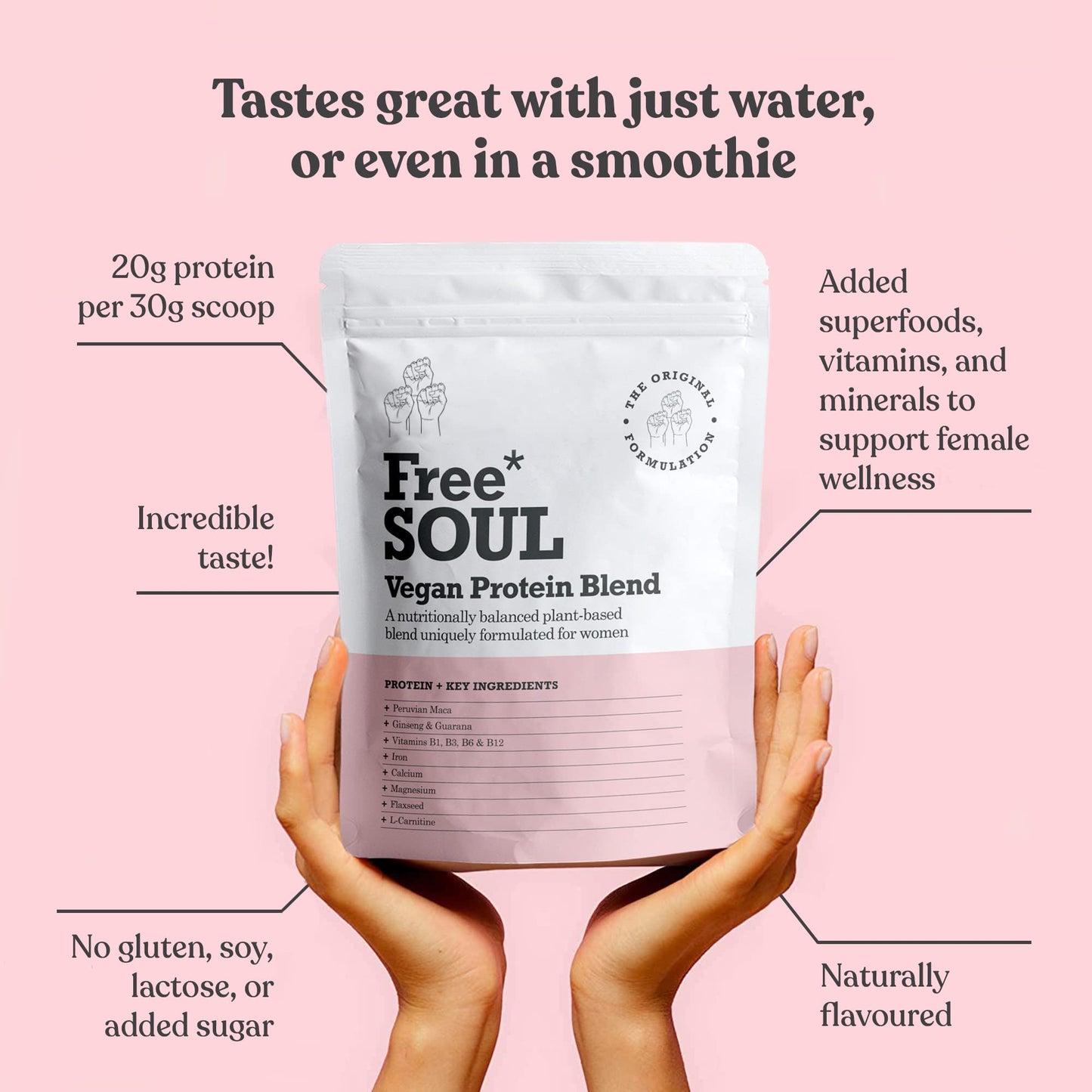 - Free Soul Vegan Protein Powder | Formulated for Women | 600g | 20g Protein | Added Nutrients | Gluten & Soy Free Plant Based Nutrition Protein Shake | Pea and Hemp Isolate Protein (Chocolate) -