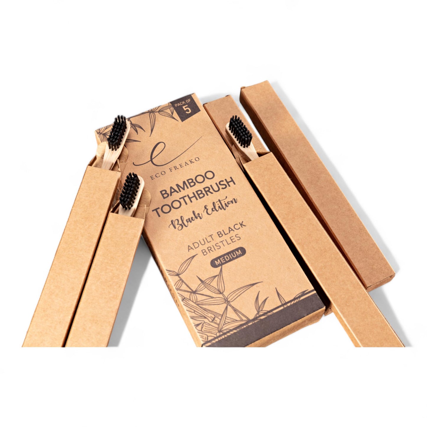 - Eco Freako Bamboo Toothbrushes | Medium Black Bristles for Adults | Natural Bamboo Toothbrush -