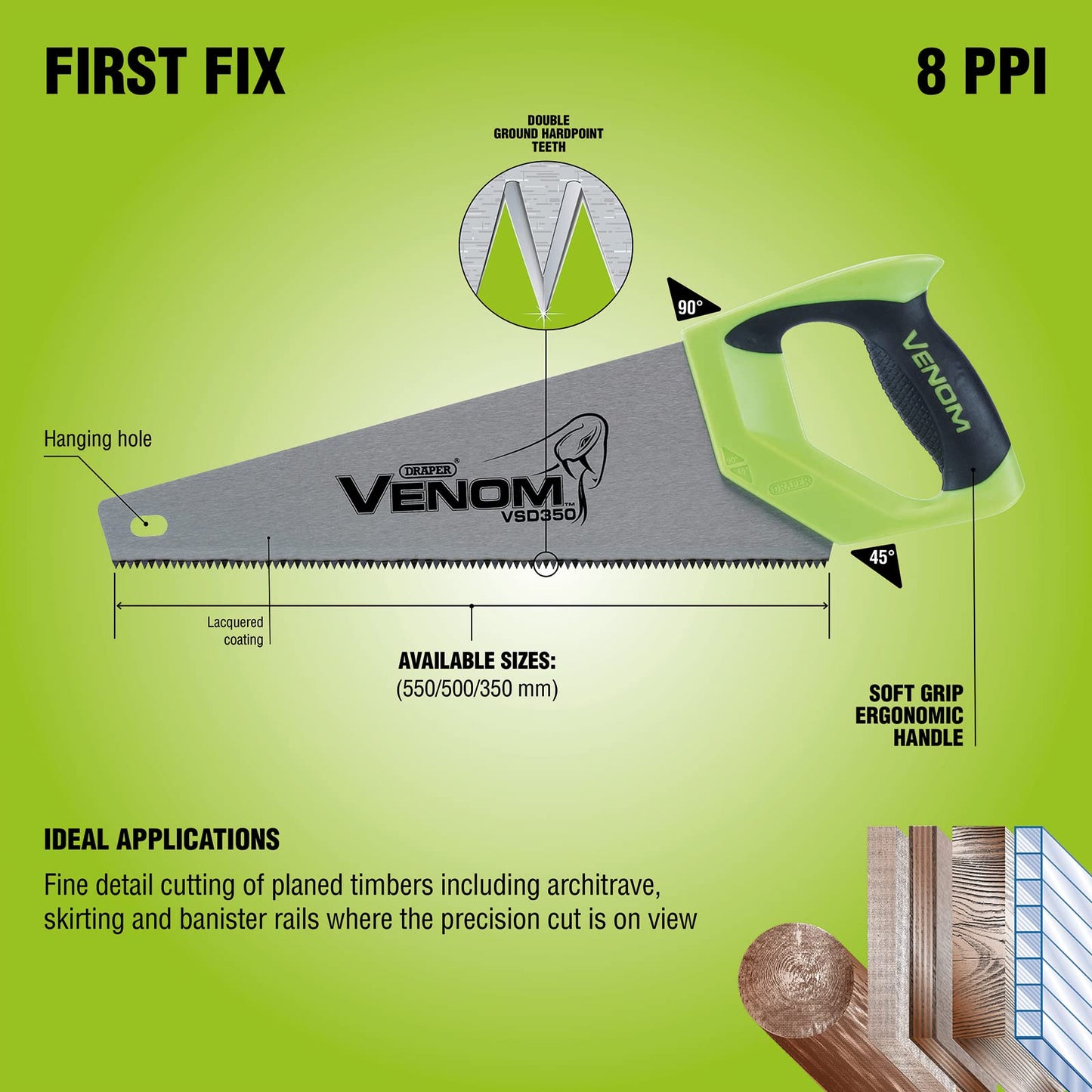 - Draper Venom 500mm 8PPI First Fix Hand Saw -