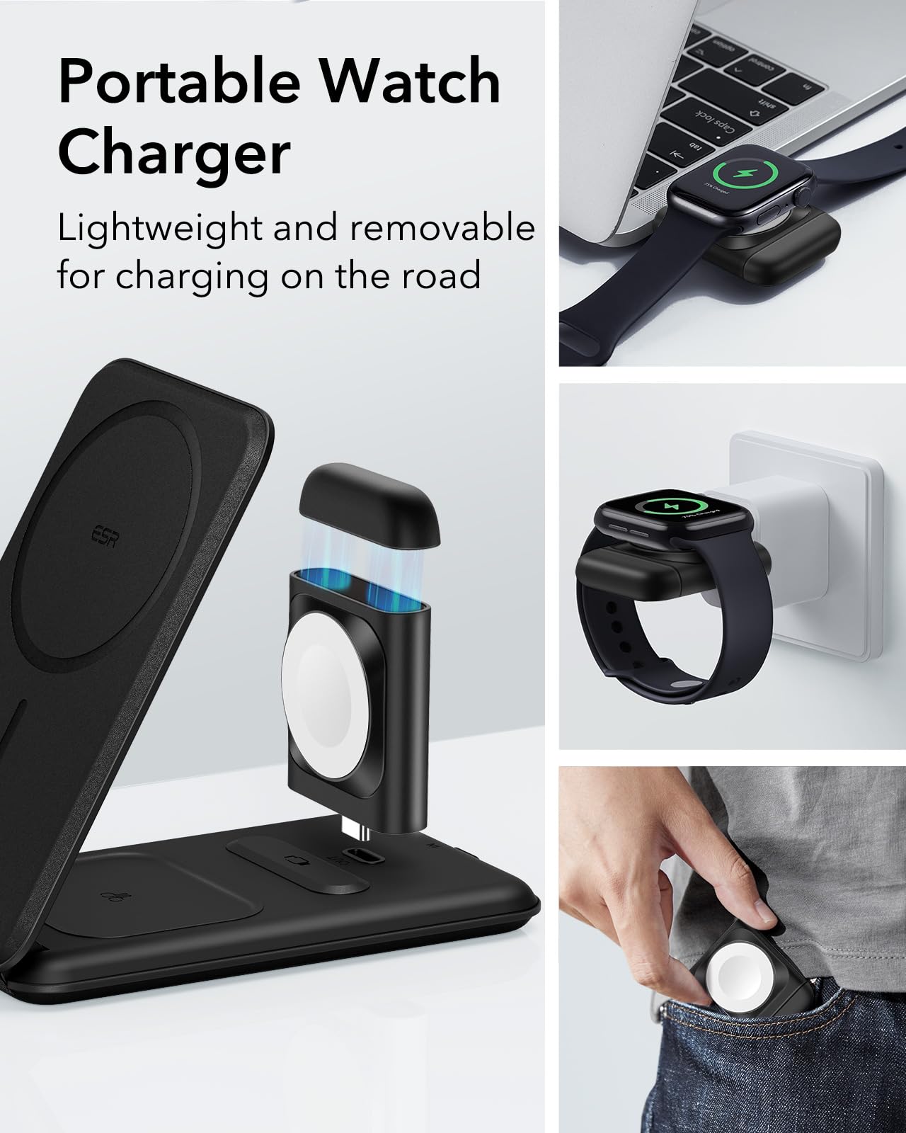 - ESR for MagSafe Charger 3 in 1 Traval Charging Station | (HaloLock) -