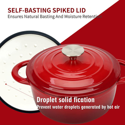 COOKWIN Cast Iron Dutch Oven,3 L Enamel Coated Cookware Pot with Self Basting Lid, Ideal for Family, Cerise