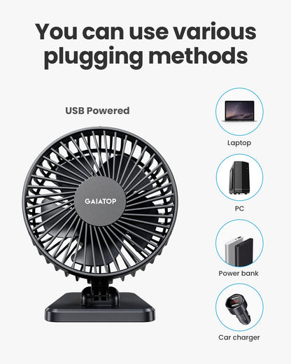 - Gaiatop USB Desk Fan | Small But Powerful | Portable Quiet 3 Speeds Wind Desktop Personal Fan -