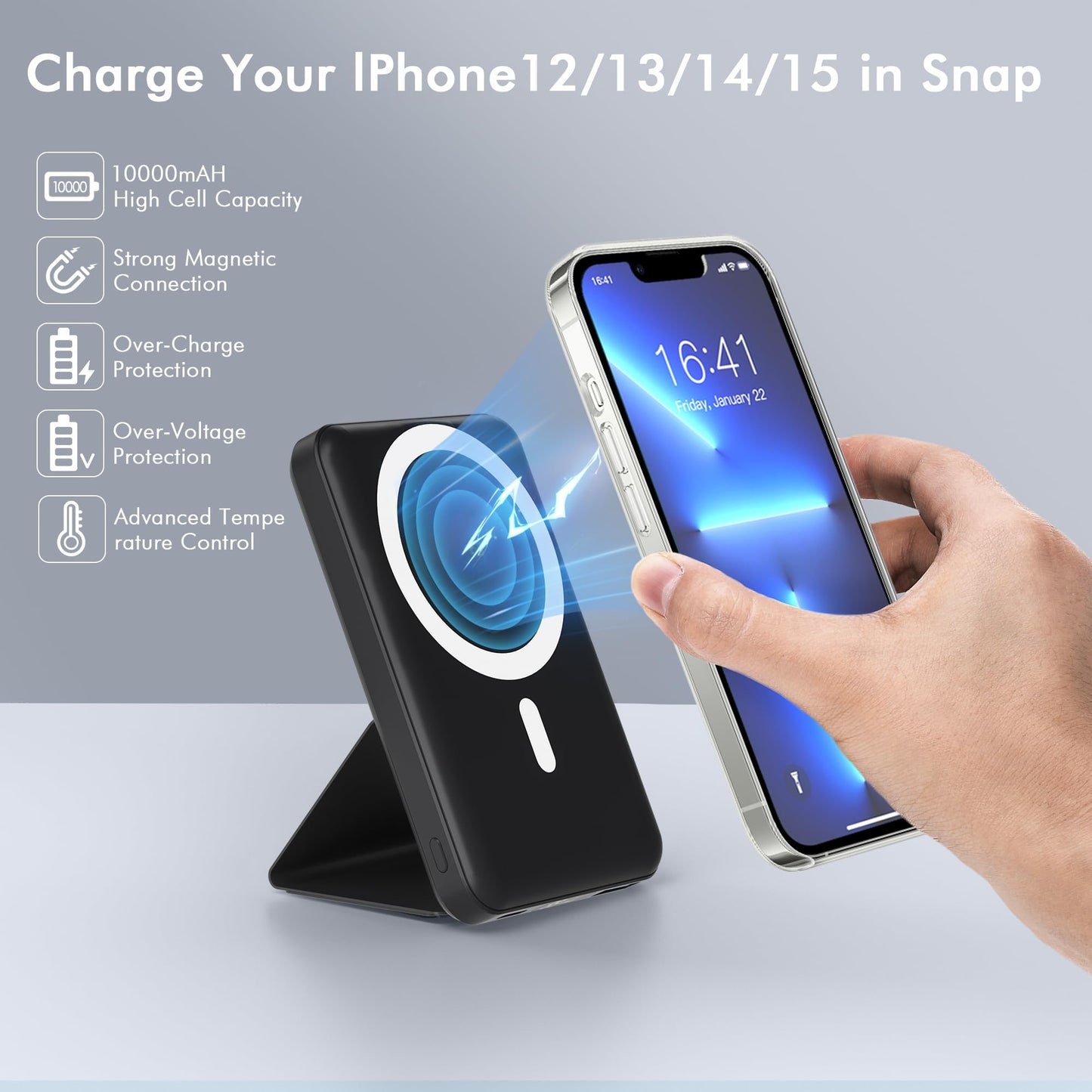 - Magnetic Power Bank | Podoru 10000mAh Foldable Wireless Portable Charger -