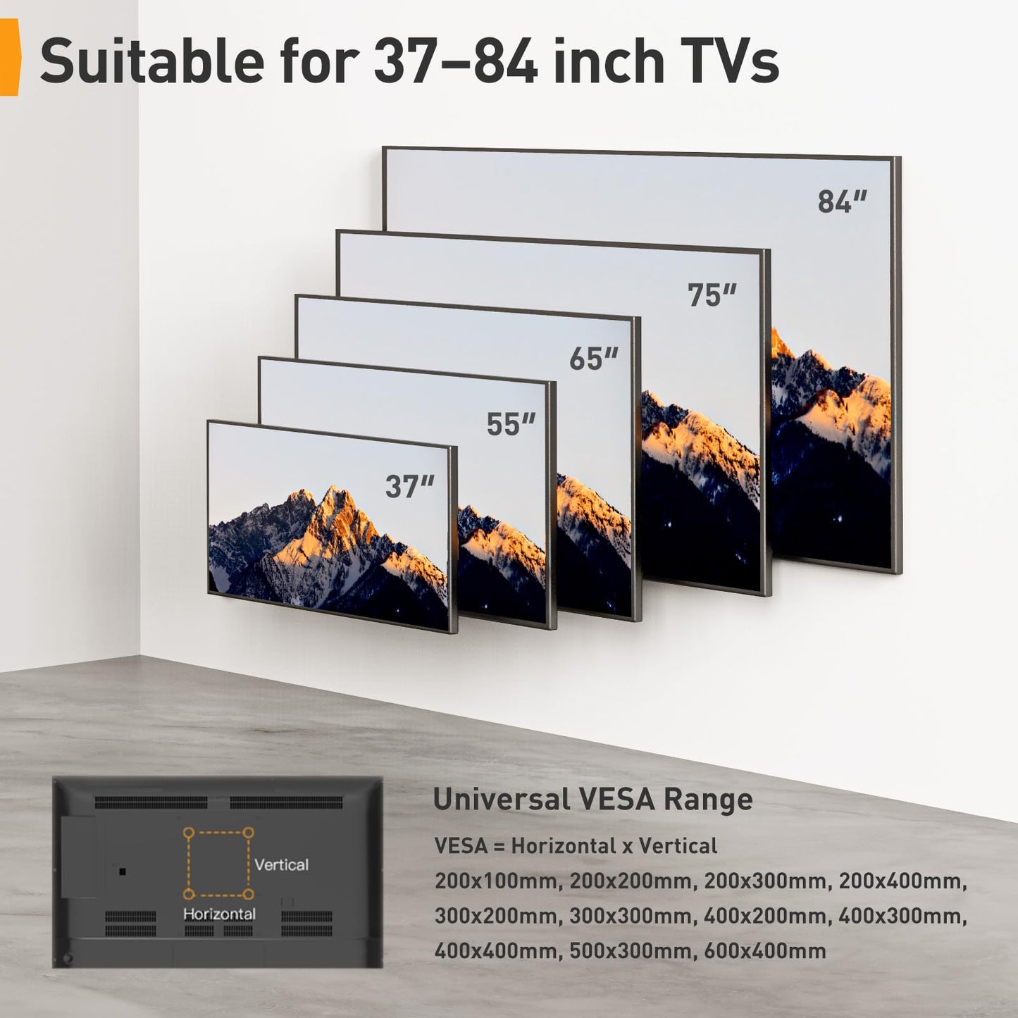 - Perlegear TV Wall Bracket | 37-84 Inch Flat/Curved TVs | 60kg Limit | TV Wall Mount With Dual Arm -