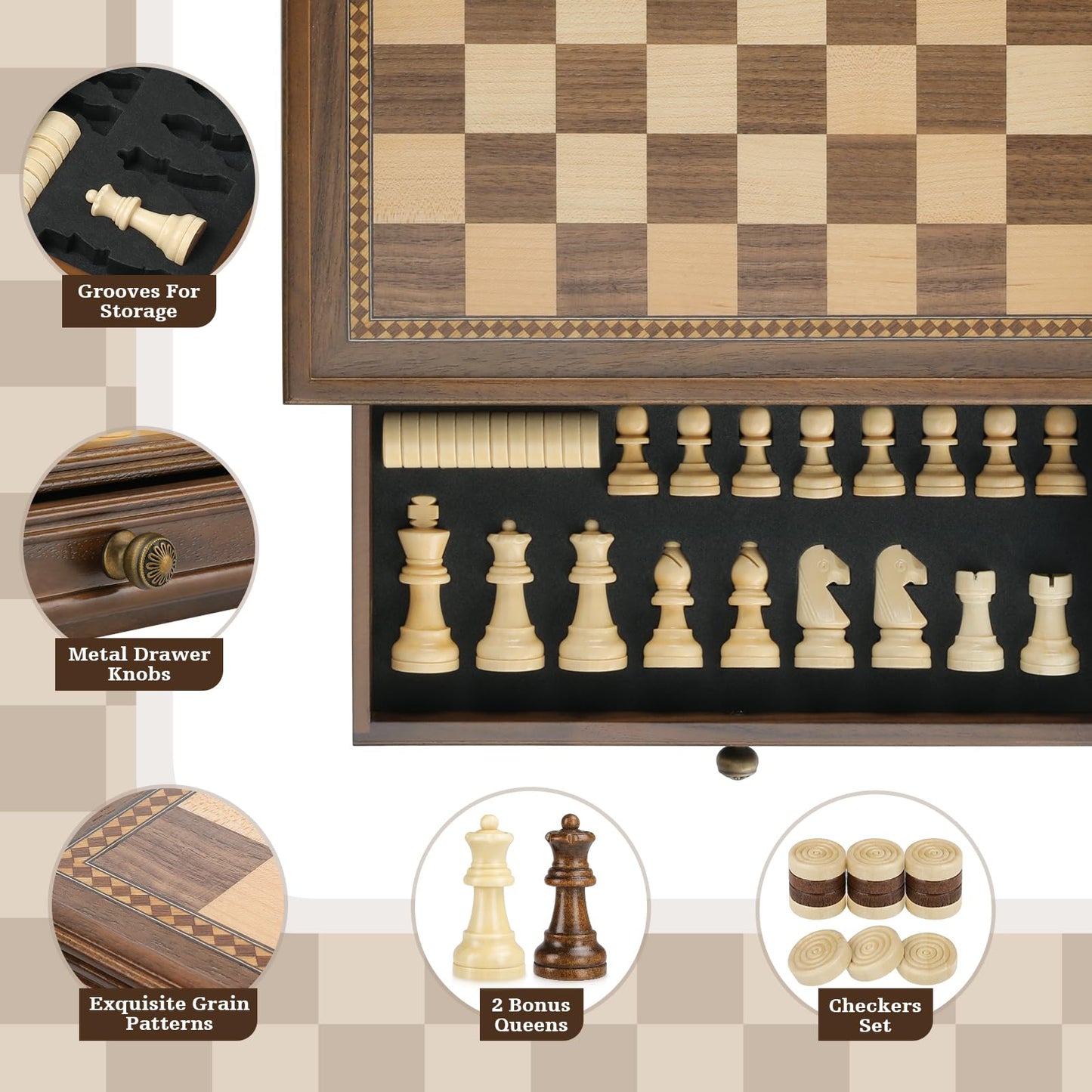 - Peradix Magnetic Wooden Chess Set | 32.5 x 32.5 cm | Chess Board Game with 2 Built-in Storage Drawers -