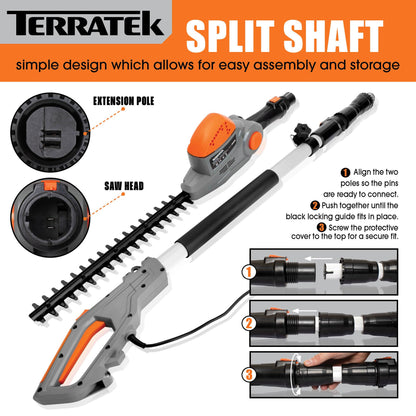 - Terratek Corded Extendable Pole Hedge Trimmer |  550W 2.5M | Telescopic Hedge Trimmer -