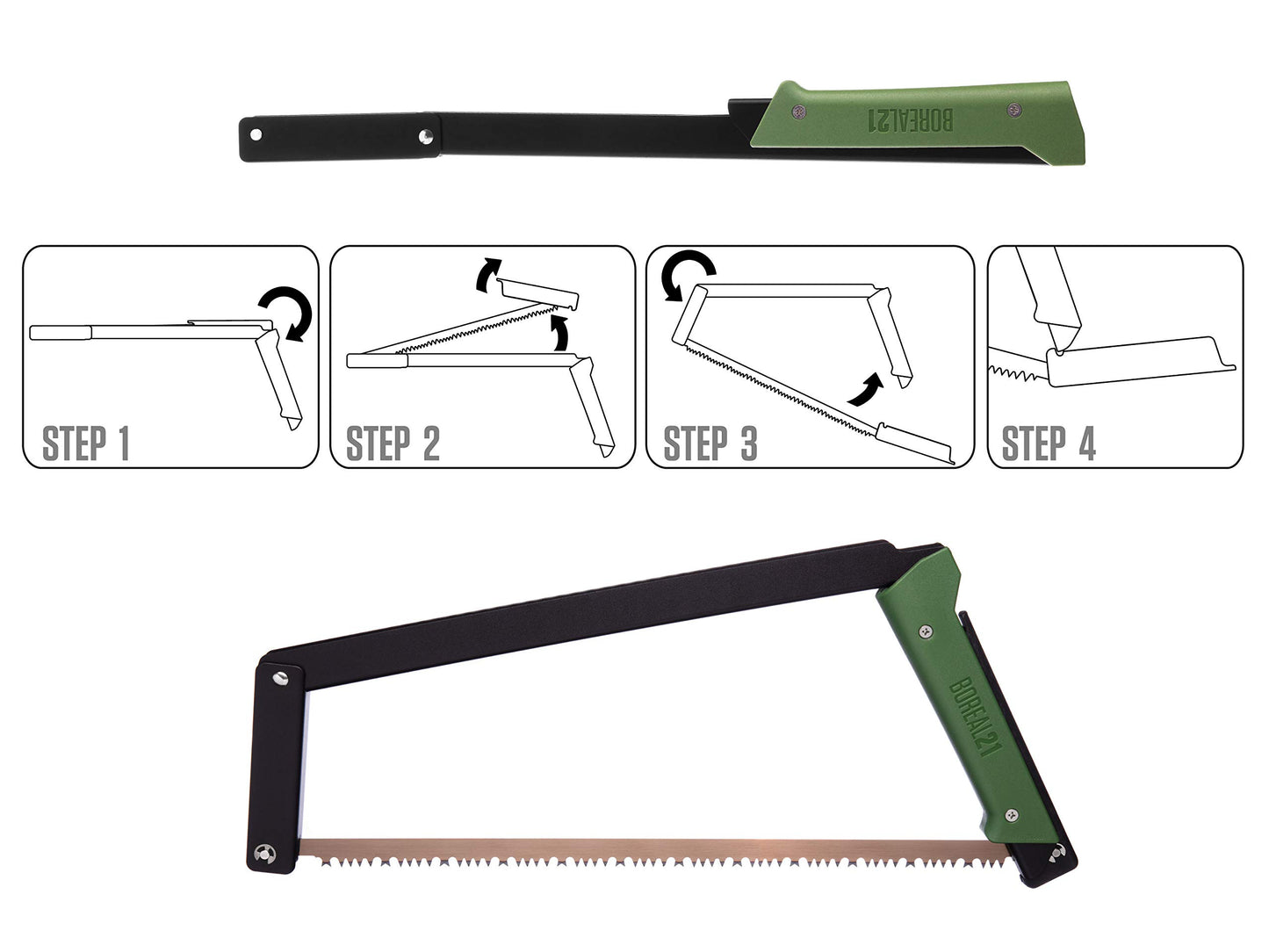 Agawa Canyon BOREAL21 Tripper KIT- 21 inch Folding Bow Saw, Rugged Cordura Sheath, Additional Aggressive Blade (Black Frame- Green Handle)