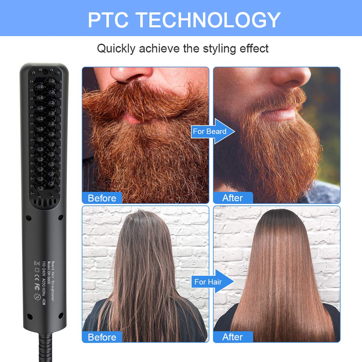 - Lidasen Beard Straightener Combs for Men | Multifunctional Ionic Hair Beard Straightener Brush | Heated Beard Brush -