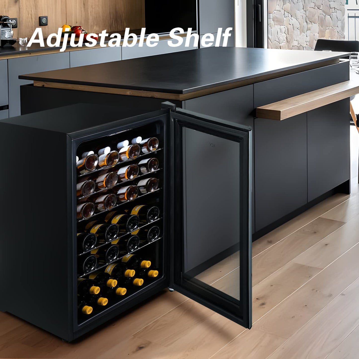 - HCK 115L Wine Cooler with Glass Door 48 Bottles | Freestanding Undercounter Fridge | Quiet Wine Fridges Beer Drinks Cabinet | 4-22°C Temperature Control with Digital Touch Screen -