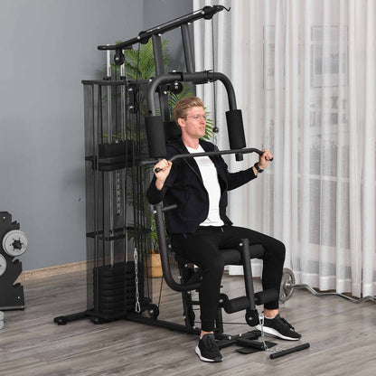 - HOMCOM Multi-Exercise Gym Workout Station | 45Kg Weight Stack Training System | Full Body Fitness for Home Gym -