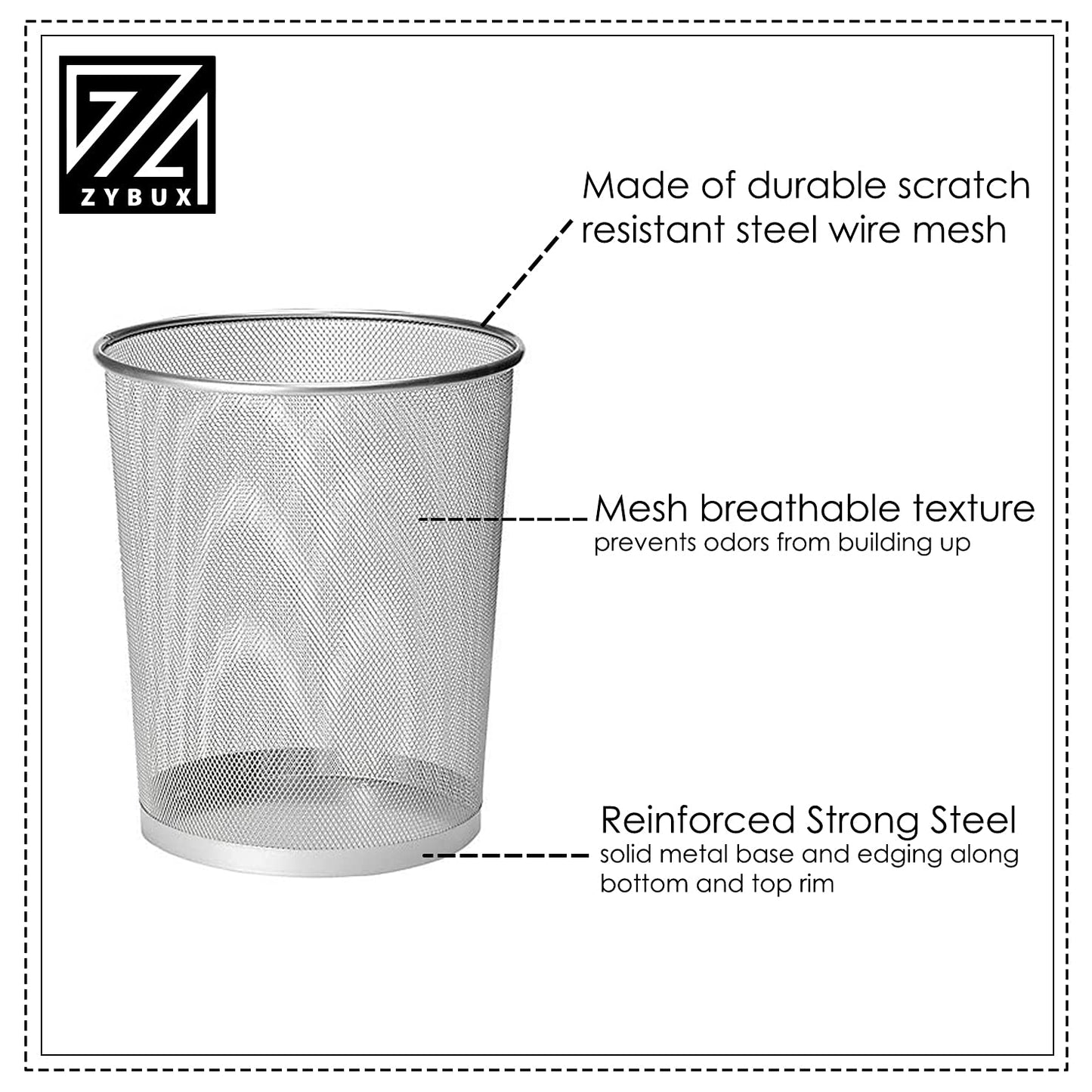 - ZYBUX - Circular Mesh Trash Can, Waste Basket Garbage Can