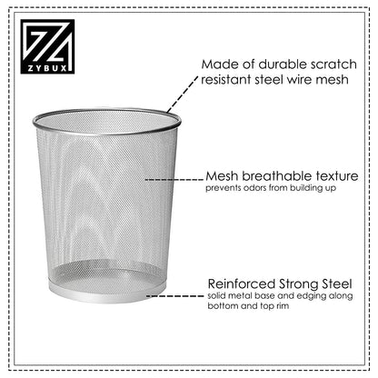 - ZYBUX - Circular Mesh Trash Can, Waste Basket Garbage Can