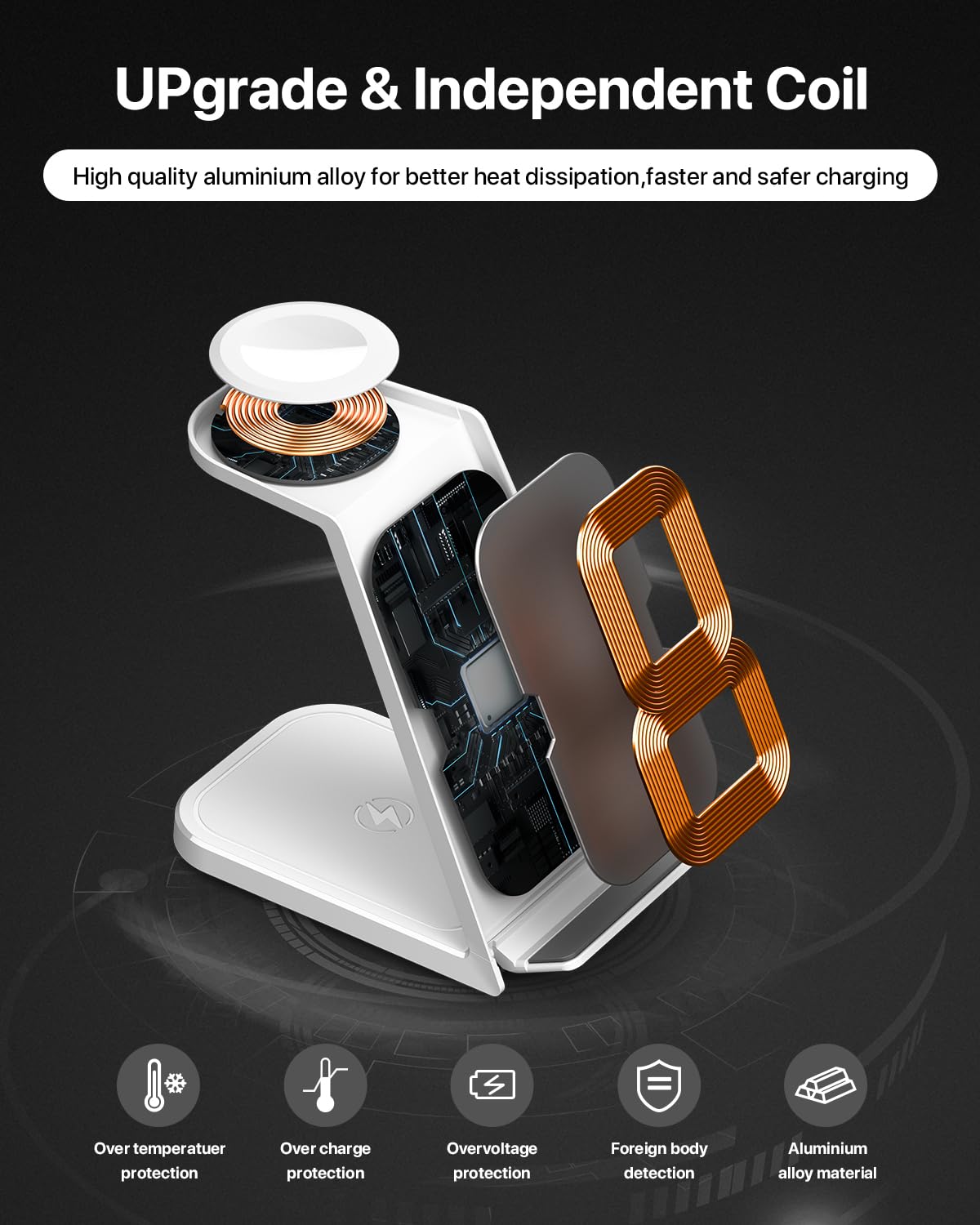 3 in 1 Wireless Charging Station,Aluminum Alloy Wireless Charger for Apple Devices,15W Fast Wireless Charging Stand for iPhone 15/14/13/12/11/8,Phone and Watch Charger Stand for Apple Watch,Airpods