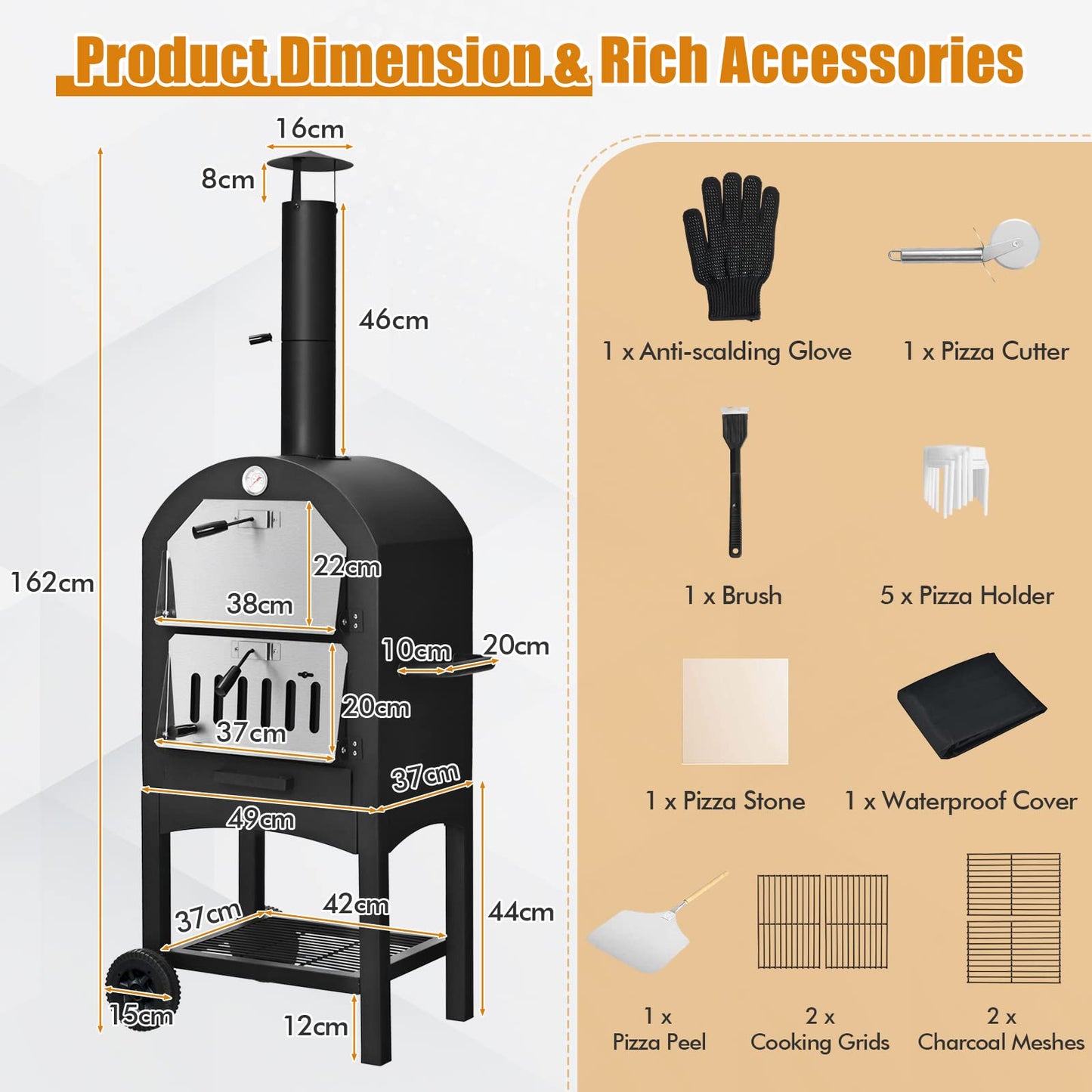 - TANGZON Outdoor Pizza Oven | Wood-fired Pizza Maker | Pizza Stone | Waterproof Cover -