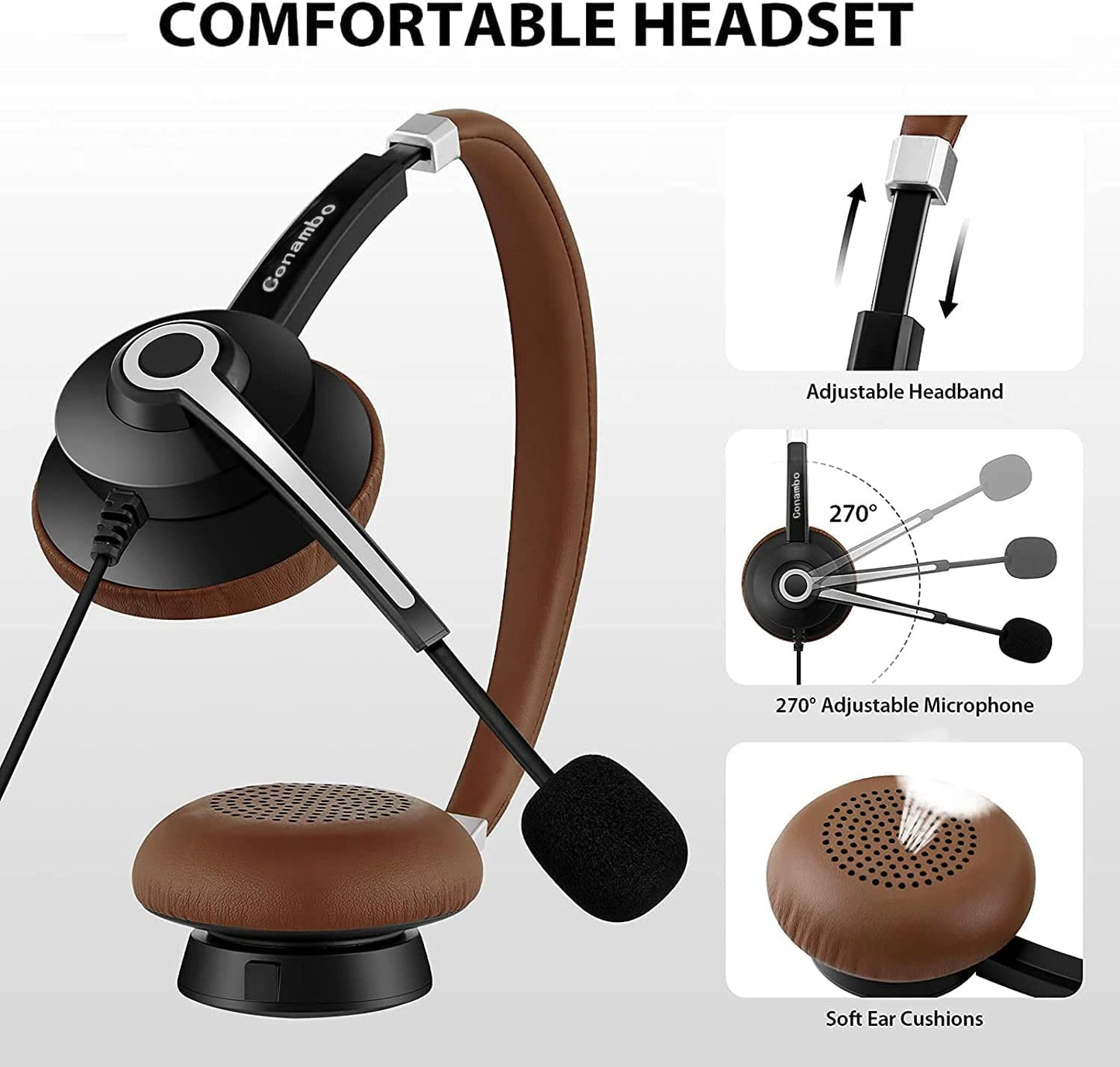 - USB Headset with Microphone for Laptop, 3.5mm Jack & USB Adapter -