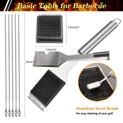 10PCS BBQ Grill Tool Set, GQC Stainless Steel Barbecue Grilling Utensils Kit with Carry Bag, Spatula, Tongs and Fork BBQ Tool Accessories for BBQ Cooking Outdoor Camping