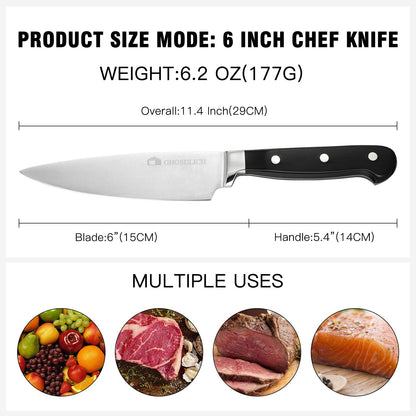 - GHOSDLICH 6 inch Chef Knife | 15CM Blade Kitchen Knife | Forged From German Stainless -