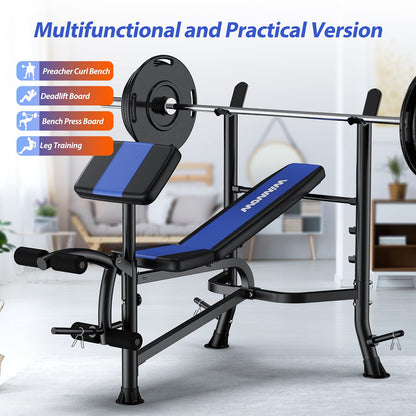 - WINNOW Adjustable Weight Bench with Leg Extension and Preacher Curl.