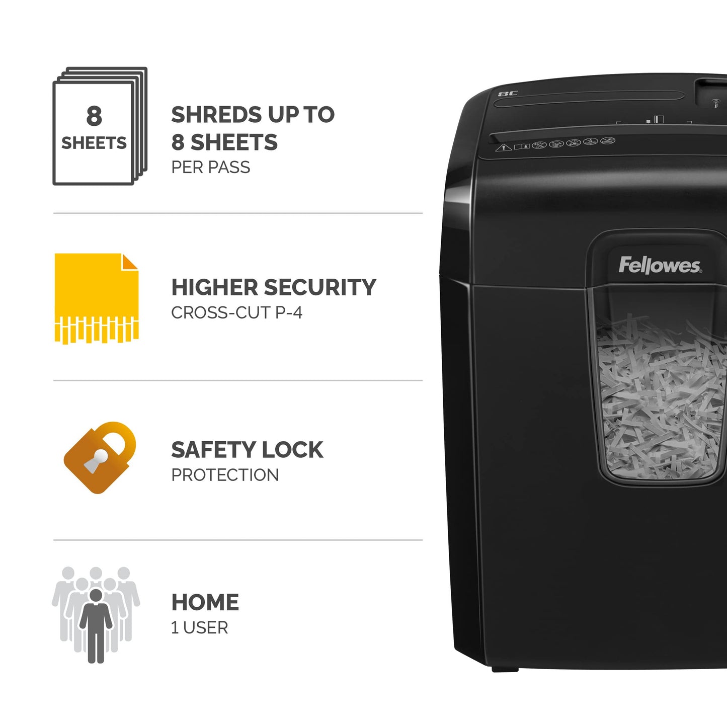 - Fellowes Paper Shredder for Home Office Use | 8 Sheet Cross Cut Shredder -